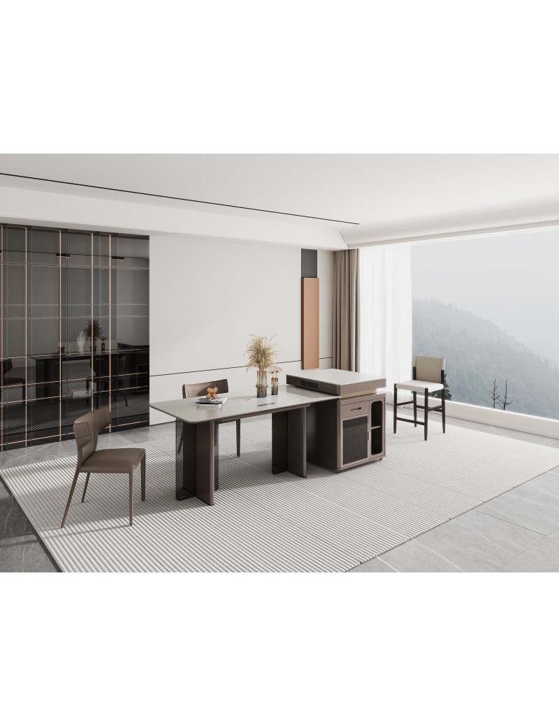 AK3677岩板島台櫃/岩板中島餐桌/岩板功能中島櫃附茶藝爐