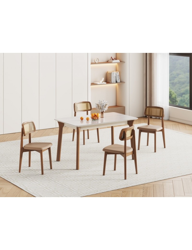 D5033米灰洞石肌膚冰彩石餐桌1.35m