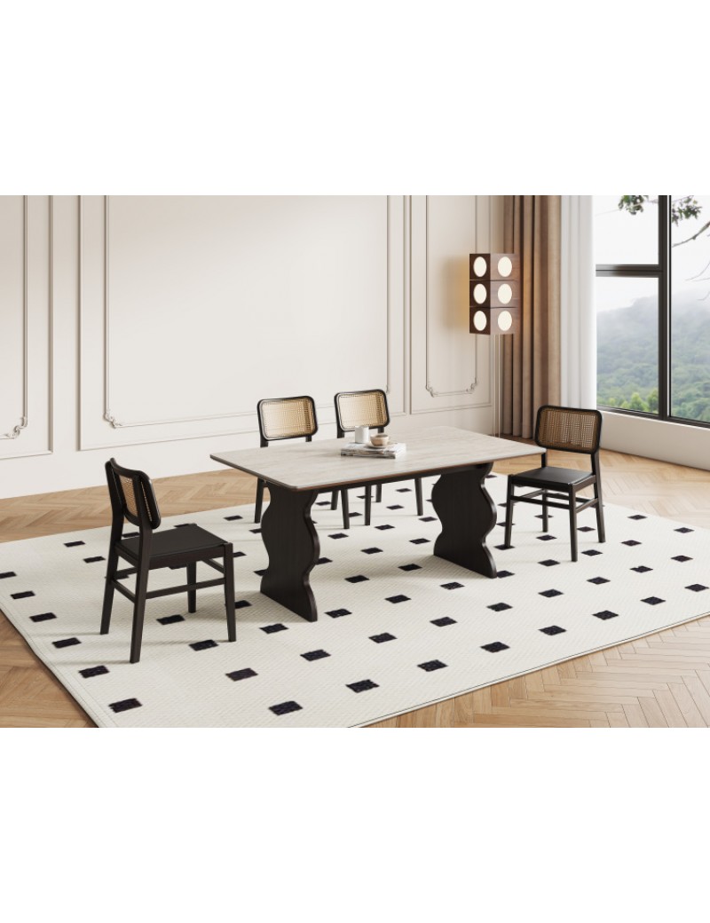 D5611白洞石岩板餐桌1.6m