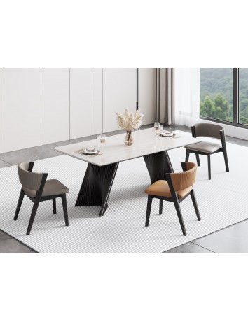 Z5085亮光米灰洞石大理石餐桌1.8m