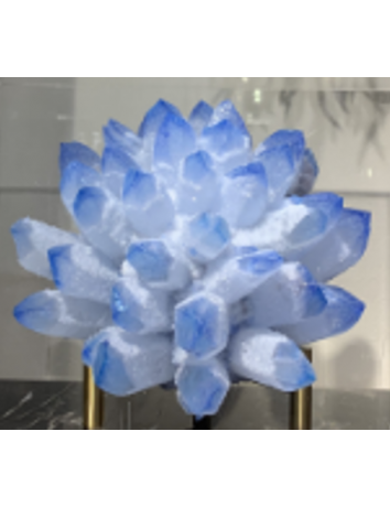 天然藍色石英晶體簇標本水晶花裝飾