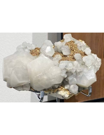 六角形柱狀方解石金色黃銅礦共生石  六角形柱狀方解石金色黃銅礦共生石