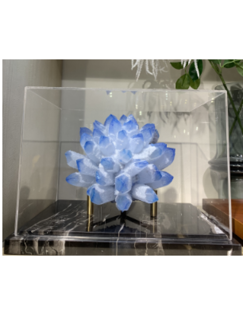 天然藍色石英晶體簇標本水晶花裝飾