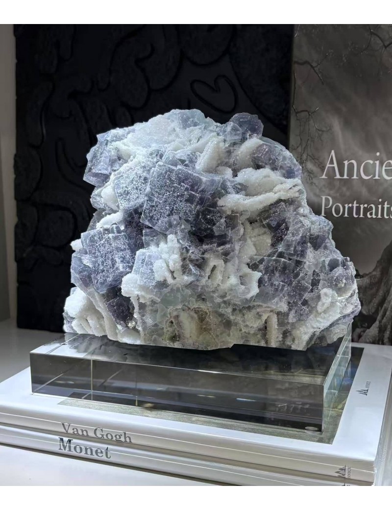 紫螢石糖霜水晶共生石原礦