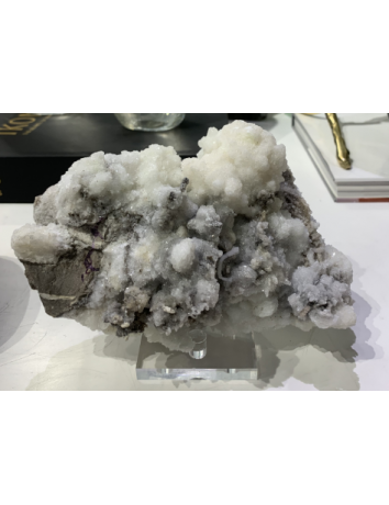 天然螢石漸層礦共生閃亮細小白水晶花簇