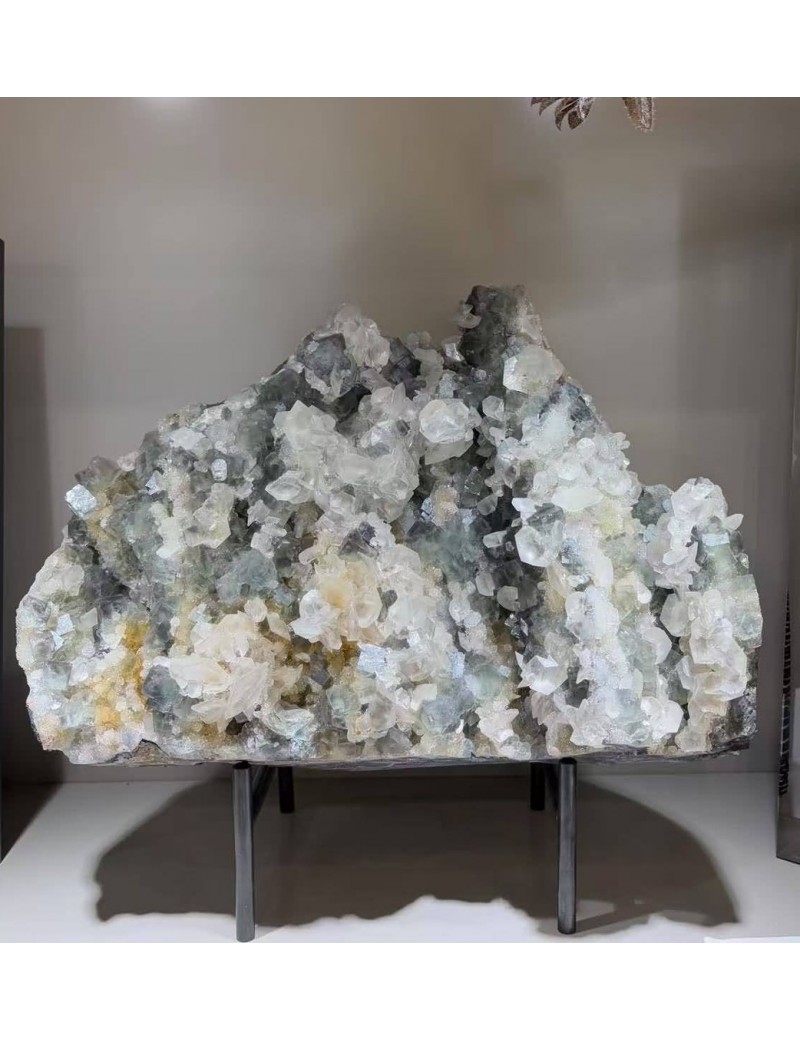 綠螢石白水晶共生石-大