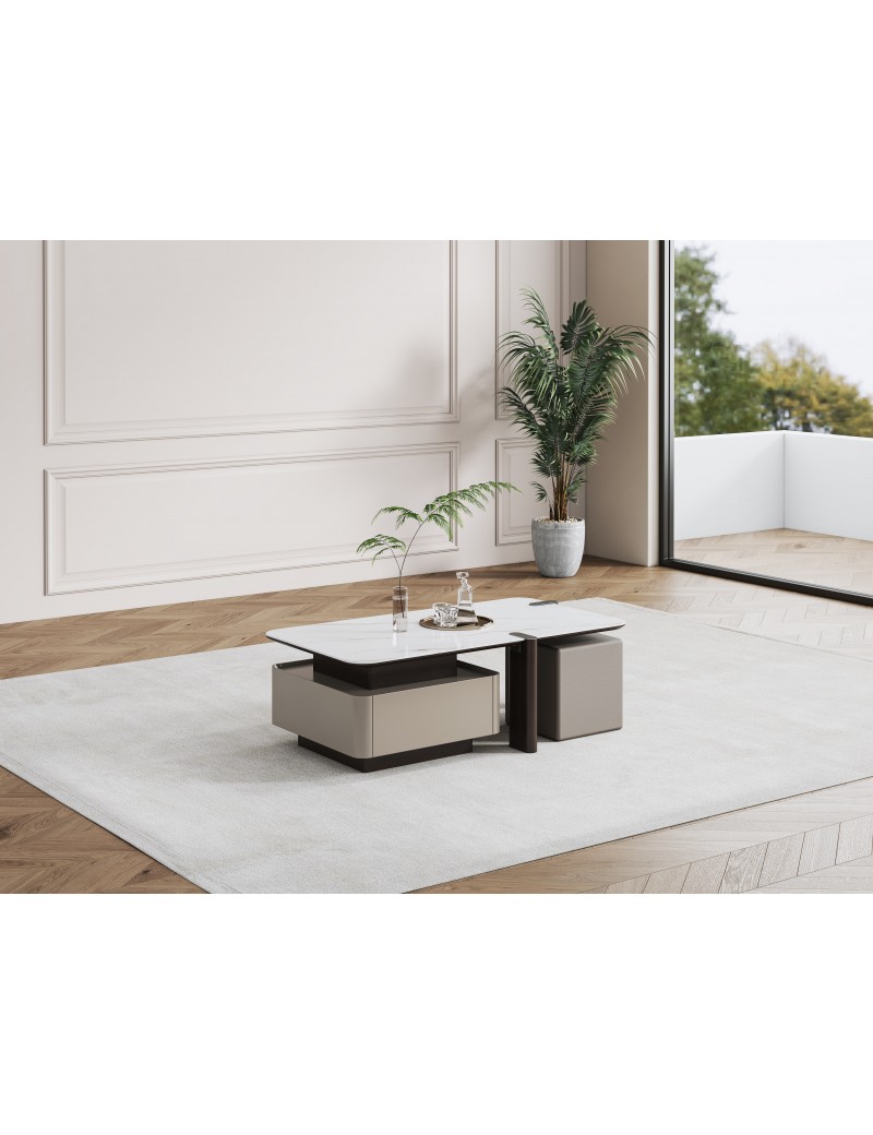 DBB107亮光流光雲浮冰彩石茶几1.3m/小方凳       