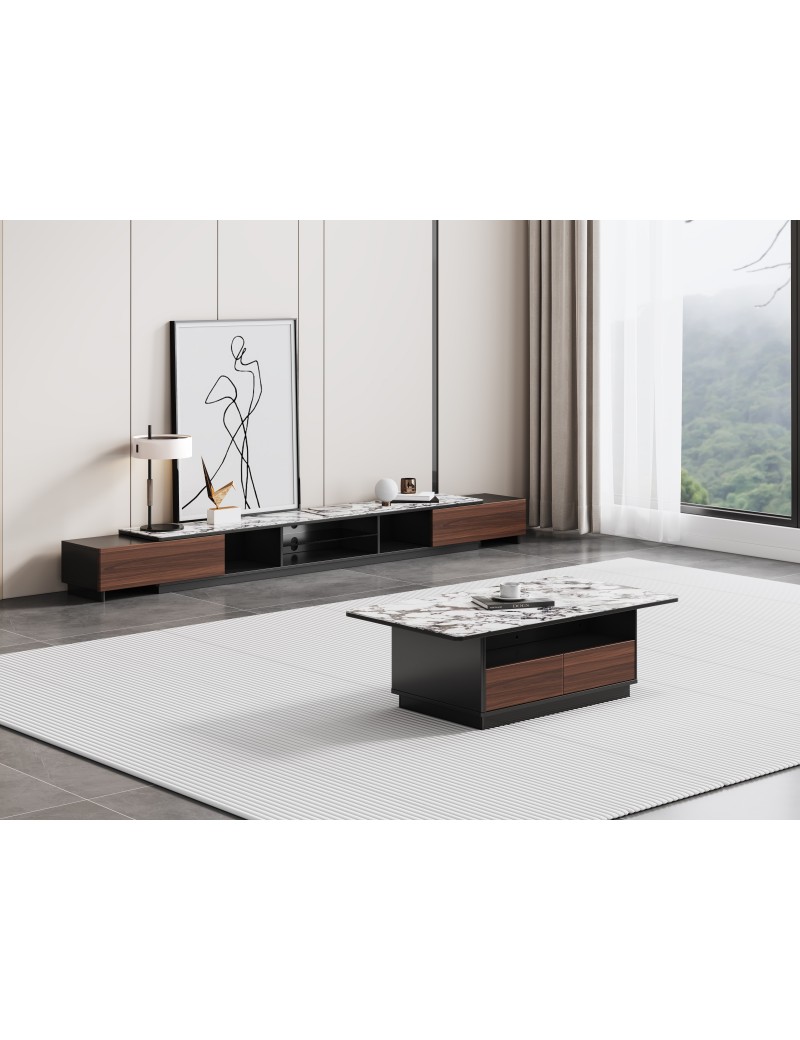 DBB114寶格麗白冰彩石功能電視櫃2.0m可拉長2.4m/茶几               