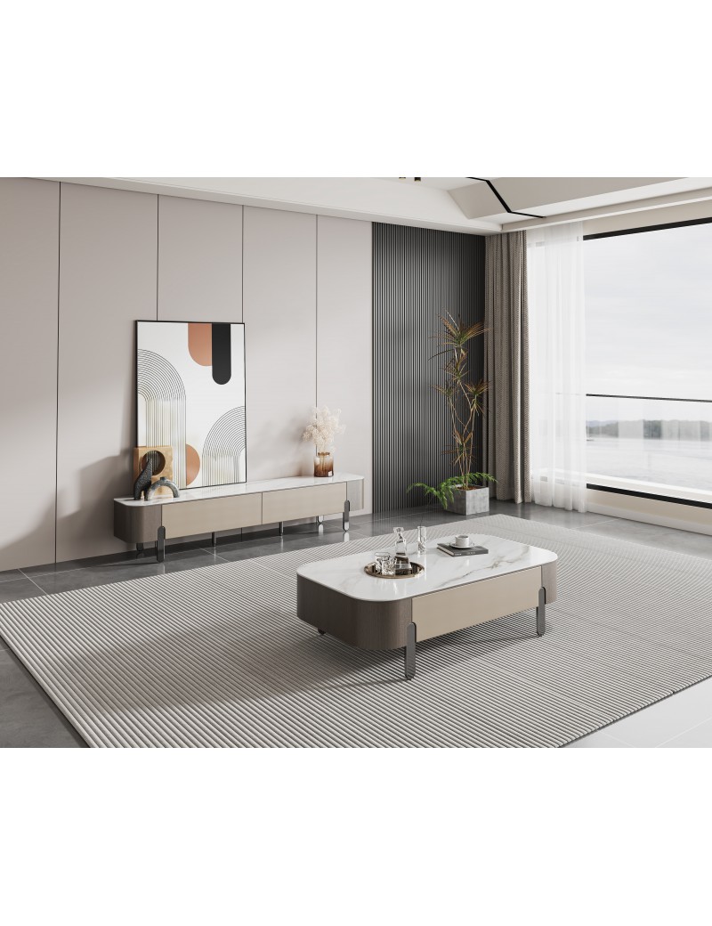 DBB122流雲白冰彩石電視櫃/茶几/邊几 