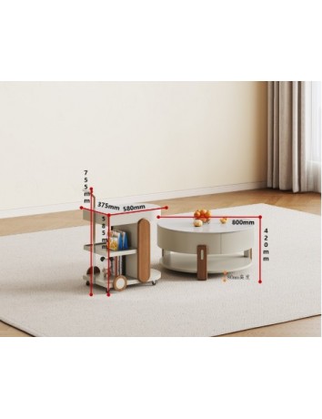 DBB128米灰洞石肌膚冰彩石圓茶几/推車 DBB128米灰洞石肌膚冰彩石圓茶几/推車