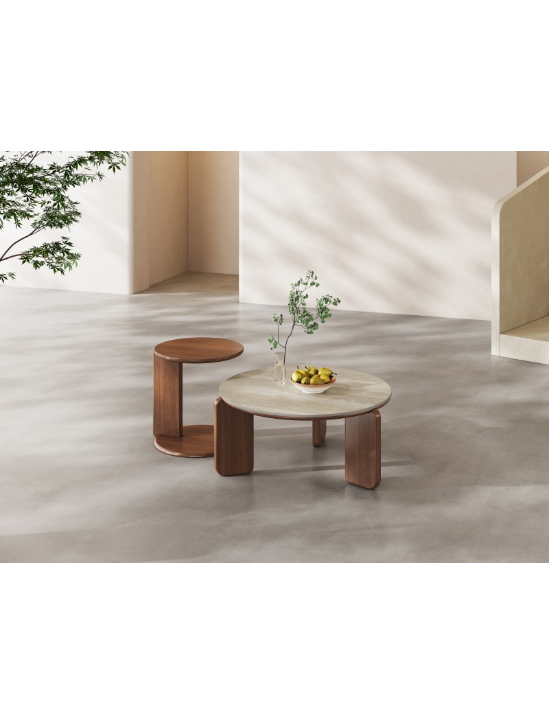 DBB132白洞石岩板圓茶几/邊几